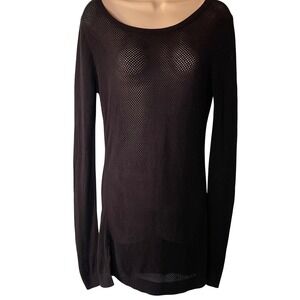 Express Women's Sweater Size Large Longline Black Open Knit Y2K Look Grunge